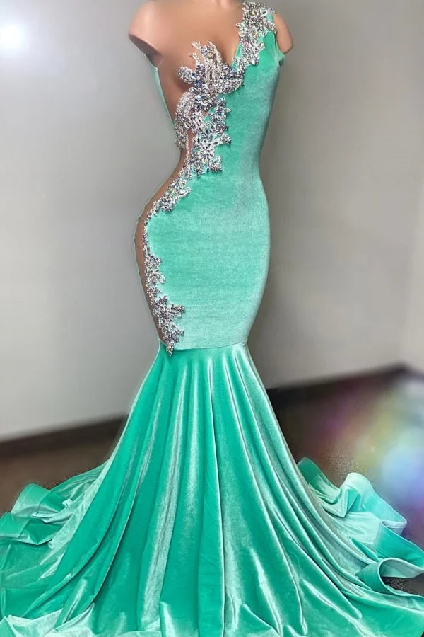 One Shoudler Mint Green  Floor length Prom Dresses
