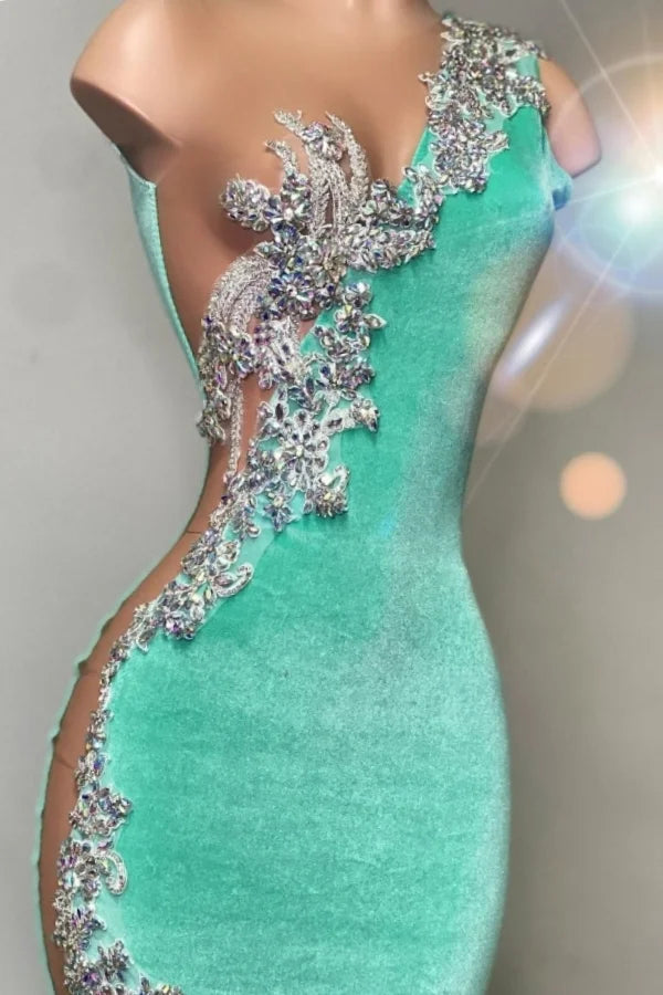 One Shoudler Mint Green  Floor length Prom Dresses