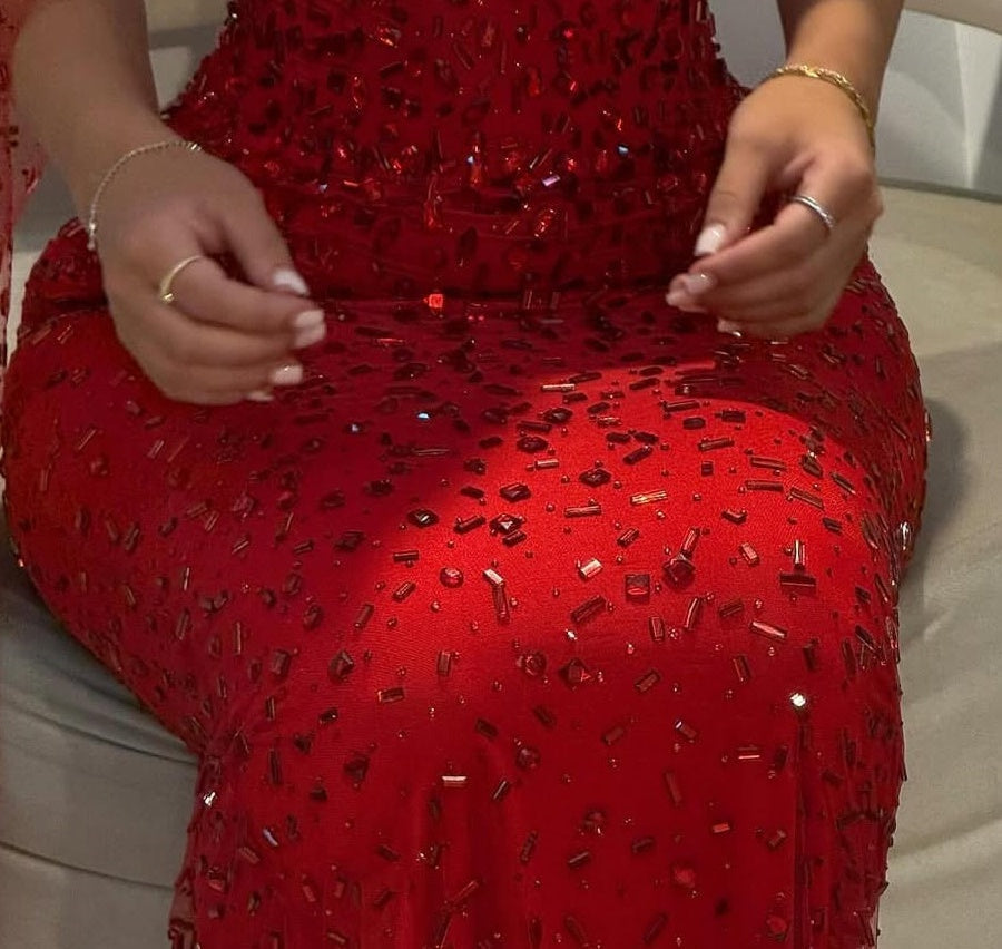 Gorgeous Red Sweetheart Mermaid Prom Dresses Sleeveless Strapless With Gem