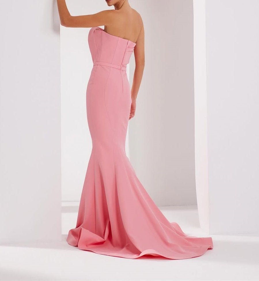 Modern Dusty Rose Strapless Satin Prom Dress Mermaid Sheath Sleeveless On Sale