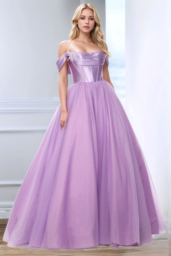 Modern A-Line Off Shoulder Spaghetti Straps Sleeveless Pleated Appliques Beaded Prom Dresses Party Dress Back Zipper Floor Length Formal Evening Gown