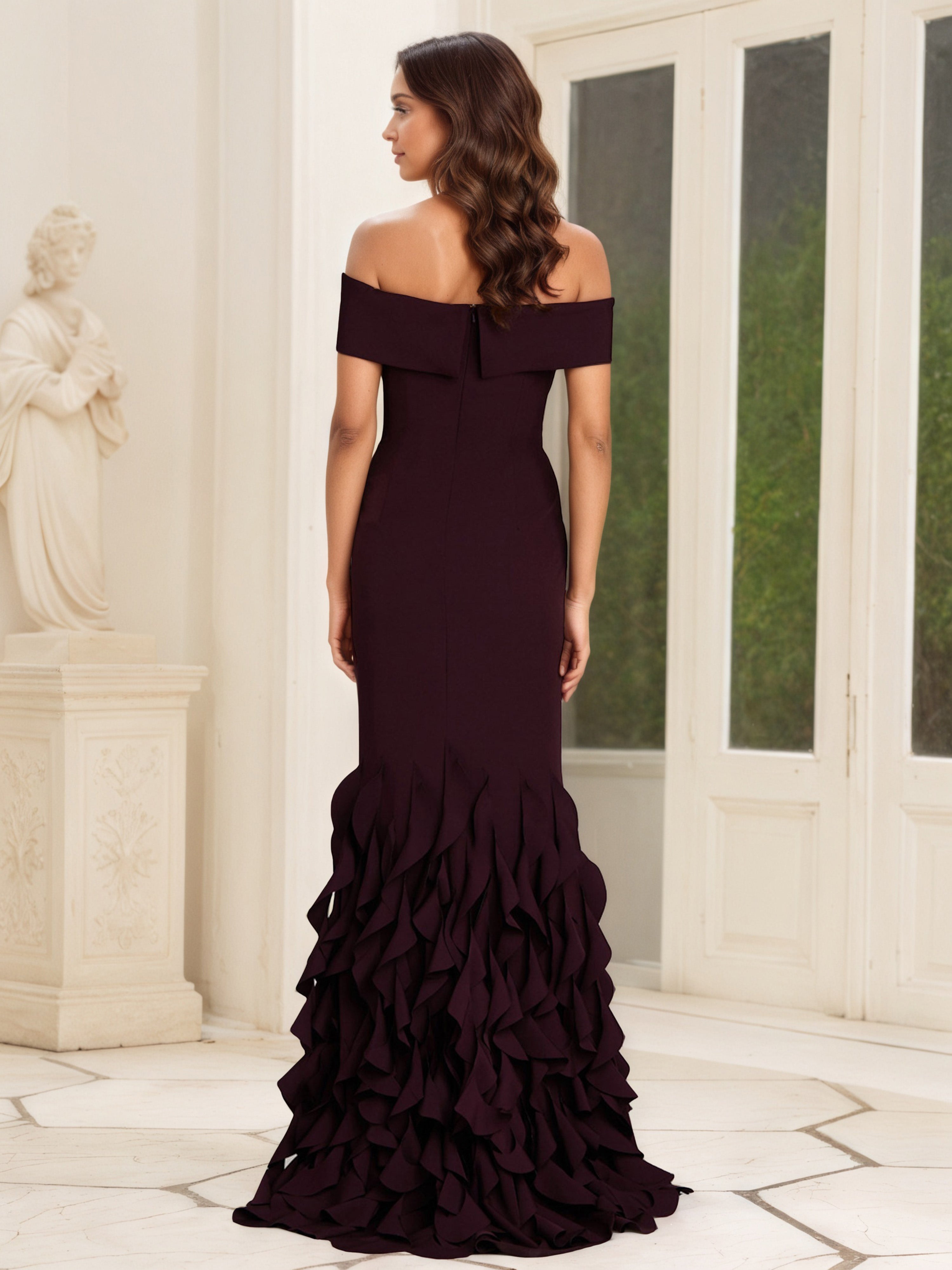 Cabernet Mother Of The Bride Dress Layers Off The Shoulder