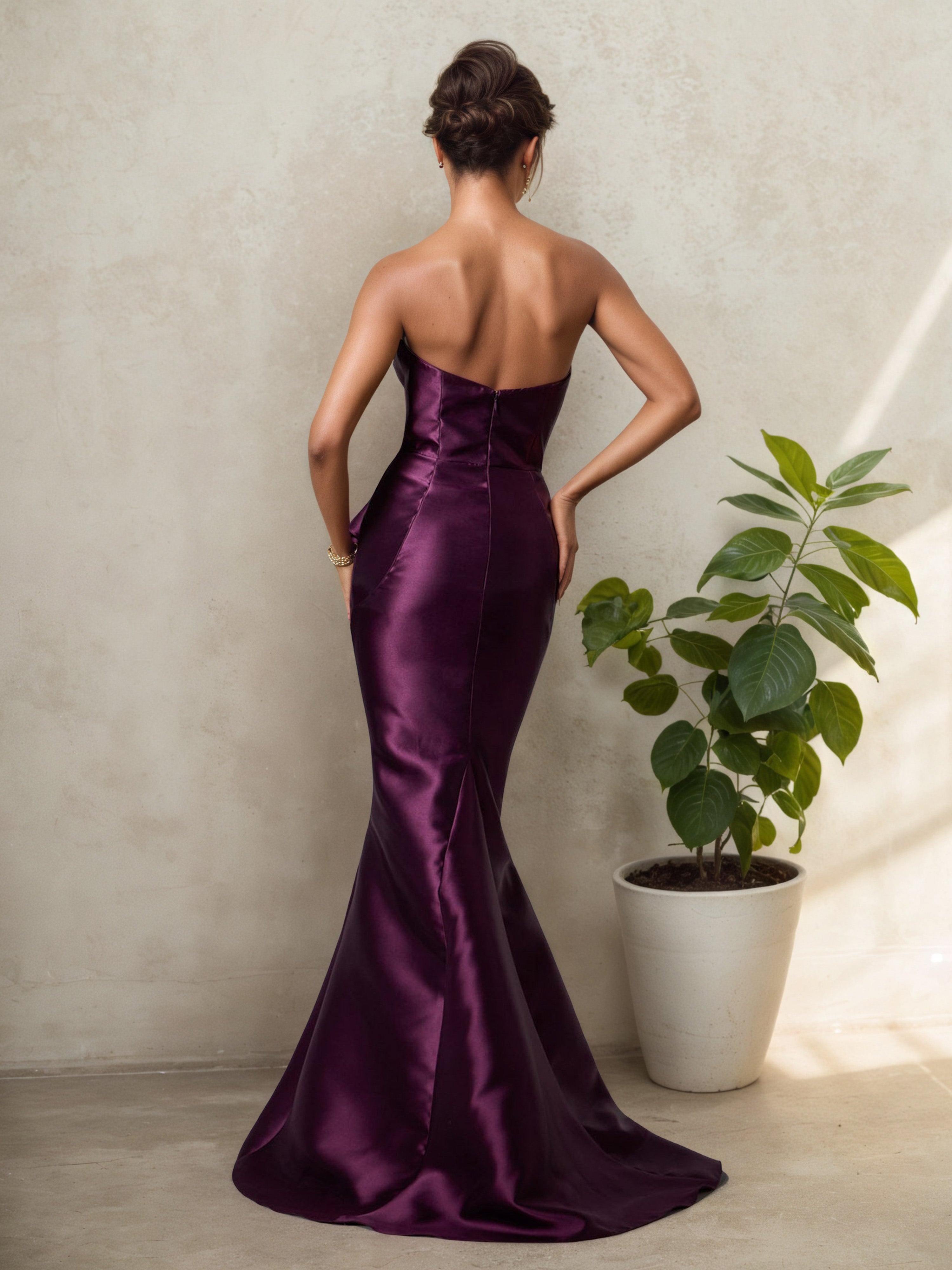 Grape Strapless Sweetheart Mother of the Bride Dress with Illusion Side Split and Sweep Train