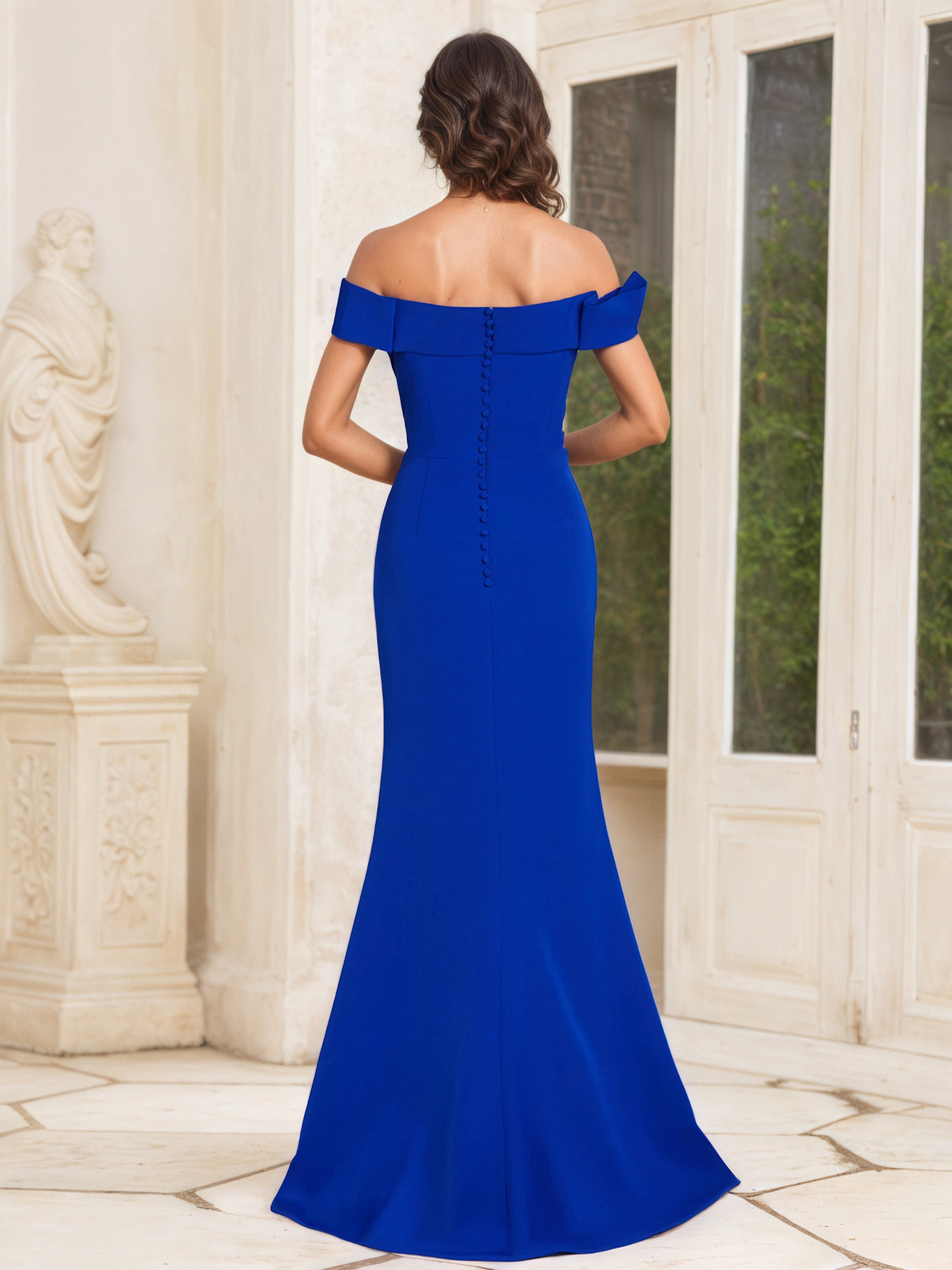 Royal Blue Off-the-Shoulder Sheath Mother of the Bride Dress