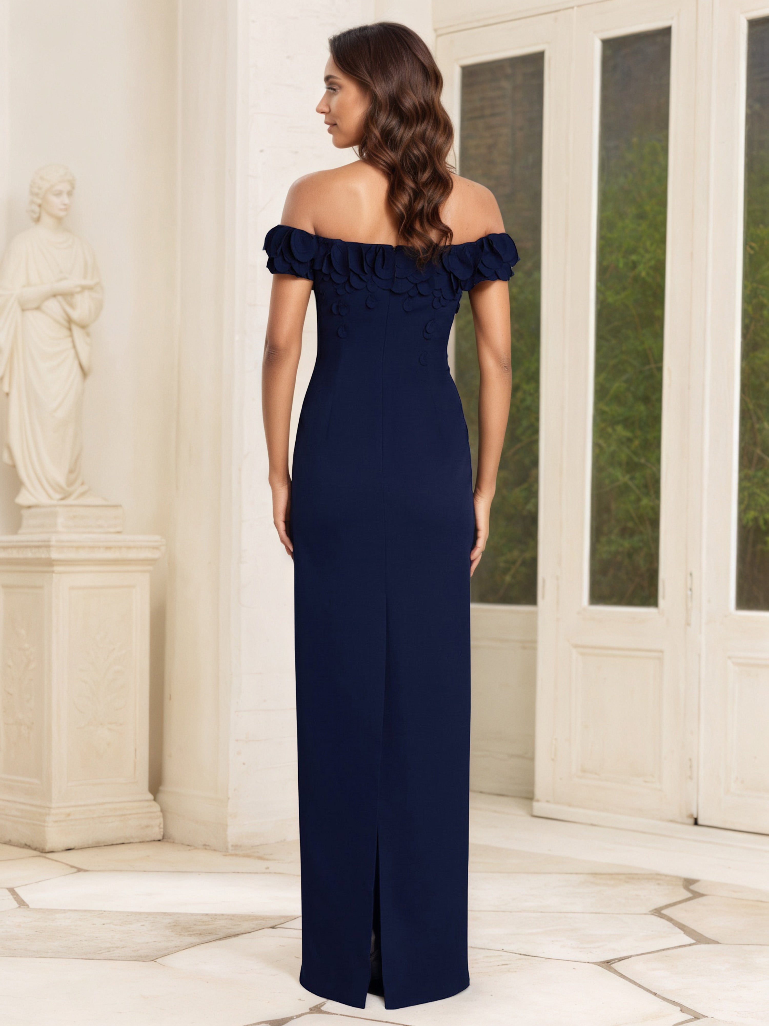 Dark Navy Illusion Mother Of The Bride Dress Off The Shoulder Sheath