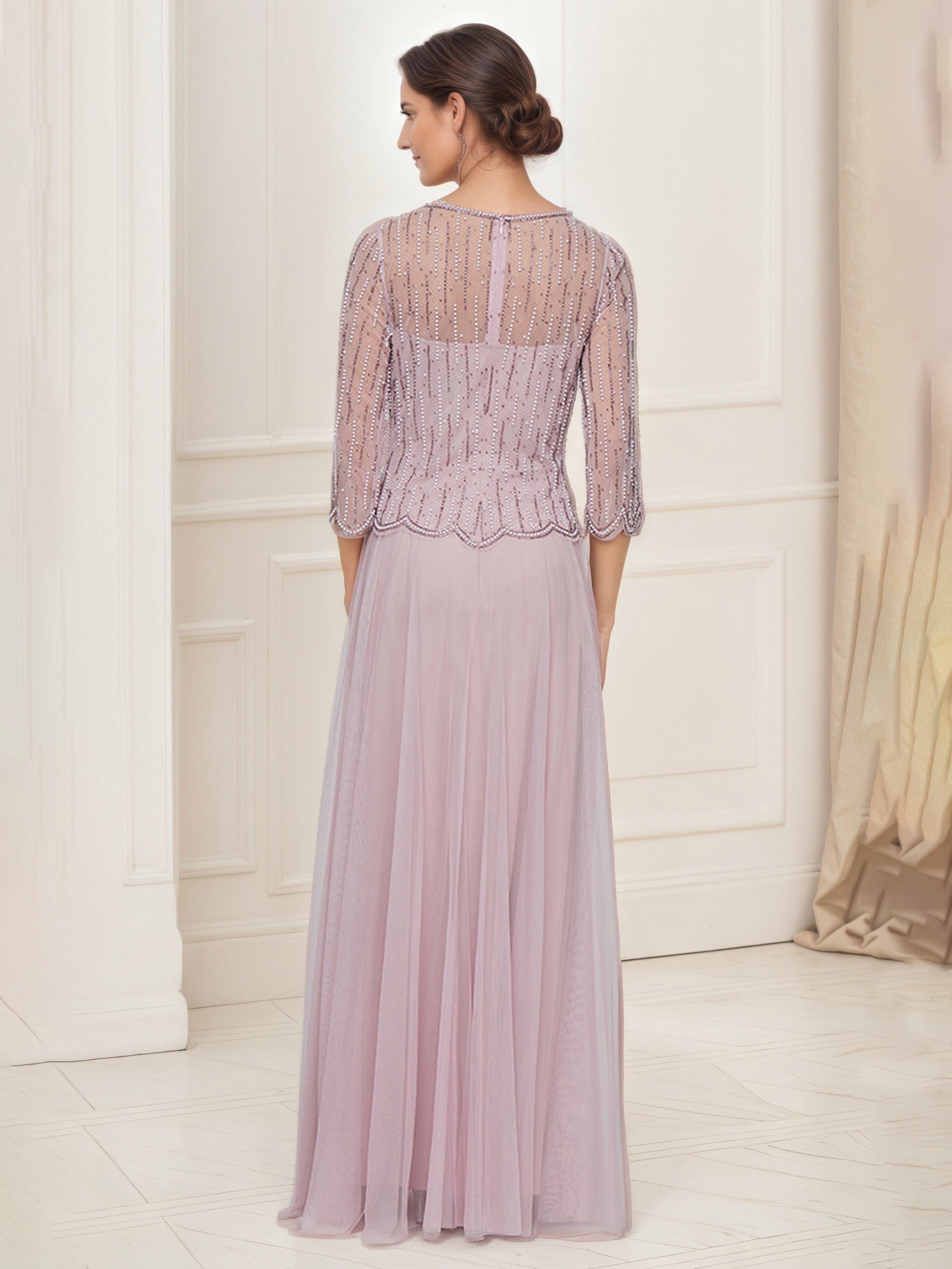 Wisteria Mock Two-Piece Tulle Mother of the Bride Dress with Beaded Details and 3/4 Sleeves