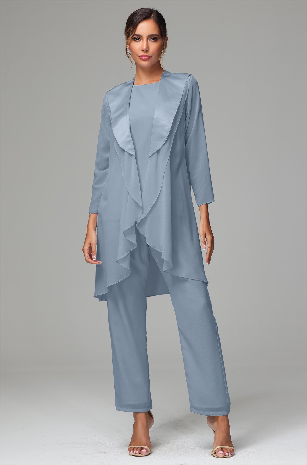 Dusty Rose 3 Pieces Chiffon Mother of Bride Pant Suits