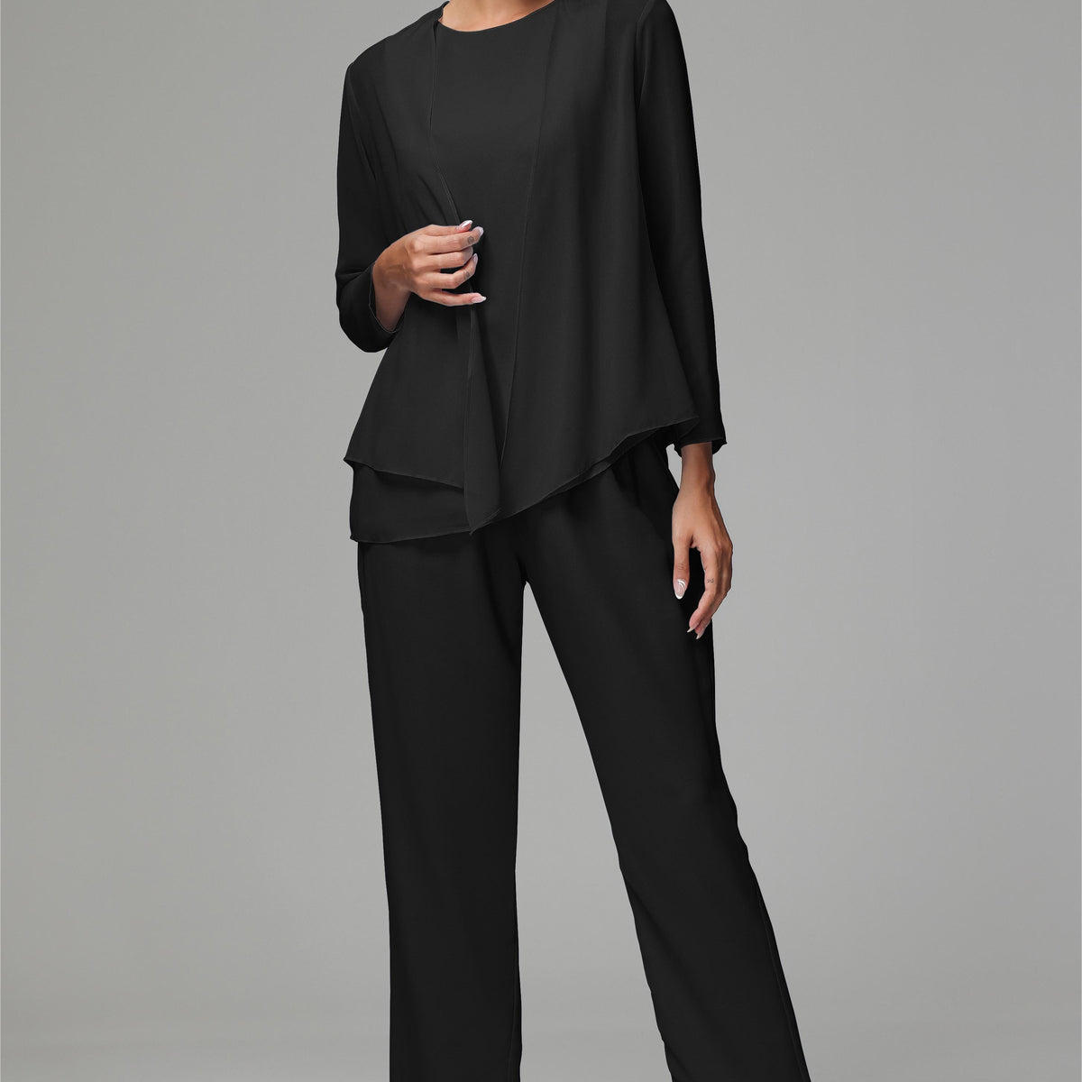 sachin and babi light blue dress Ouji Fashion Black High Waist Wide-leg Pants with Side Pleated Chiffon Panel