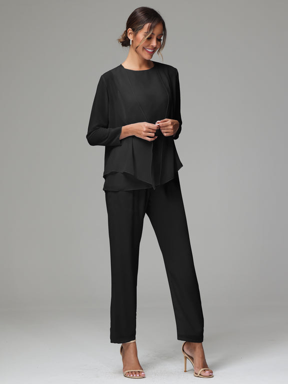 2 Pieces Chiffon Mother Of The Bride Dress Pants Suits