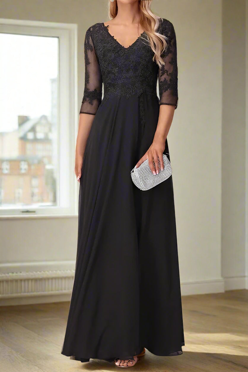 3/4 Length Sleeve A-Line V Neck Floor Length Mother of the Bride Dress 3/4 Length Sleeve A-Line V Neck Floor Length Mother of the Bride Dress