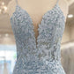 Cute Light Blue V Neck Lace Homecoming Dresses