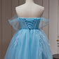 Blue Off The Shoulder Beading Appliques Tulle Short Homecoming Dresses