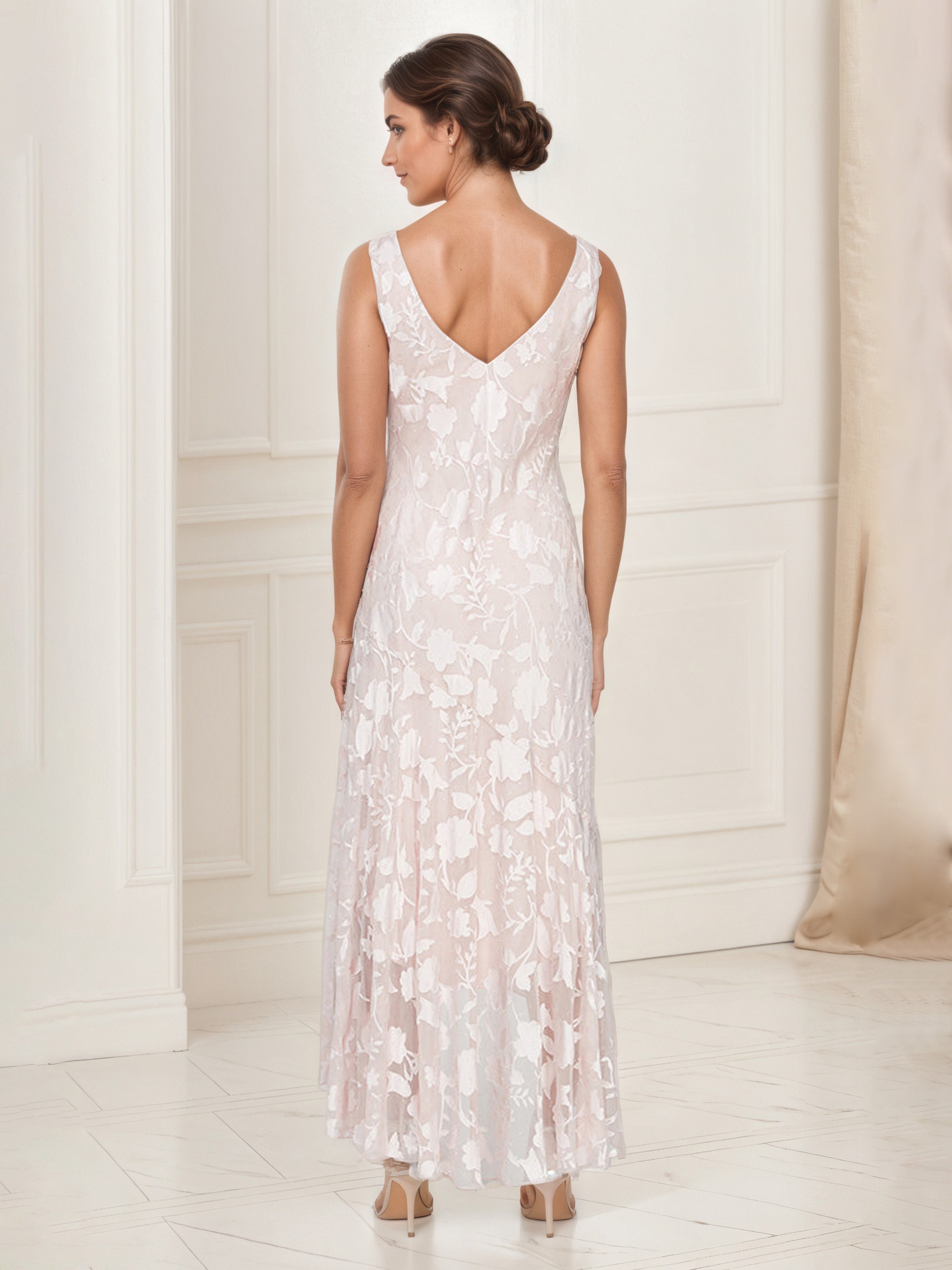 Blush Pink Lace High-Low V-Neck Mother of the Bride Dress with Matching Jacket