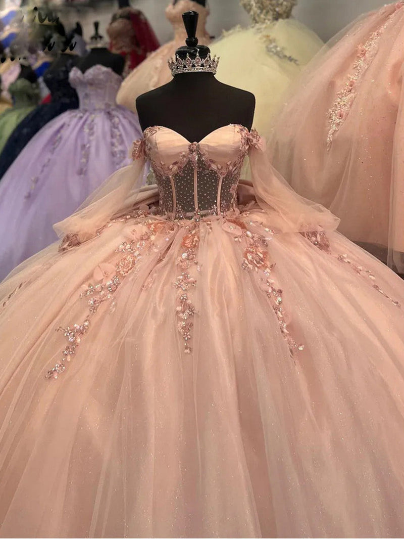 Ball Gown Off The Shoulder Sequin Quinceanera Dresses Royal Blue Sweet 16 Dress 3D Florals Y5564