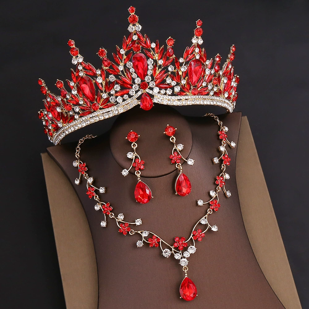 OMB1008 - Rhinestone Headpiece Quinceanera Dress Accessories Birthday Wedding Necklace, Earrings and Crown Three Piece Set