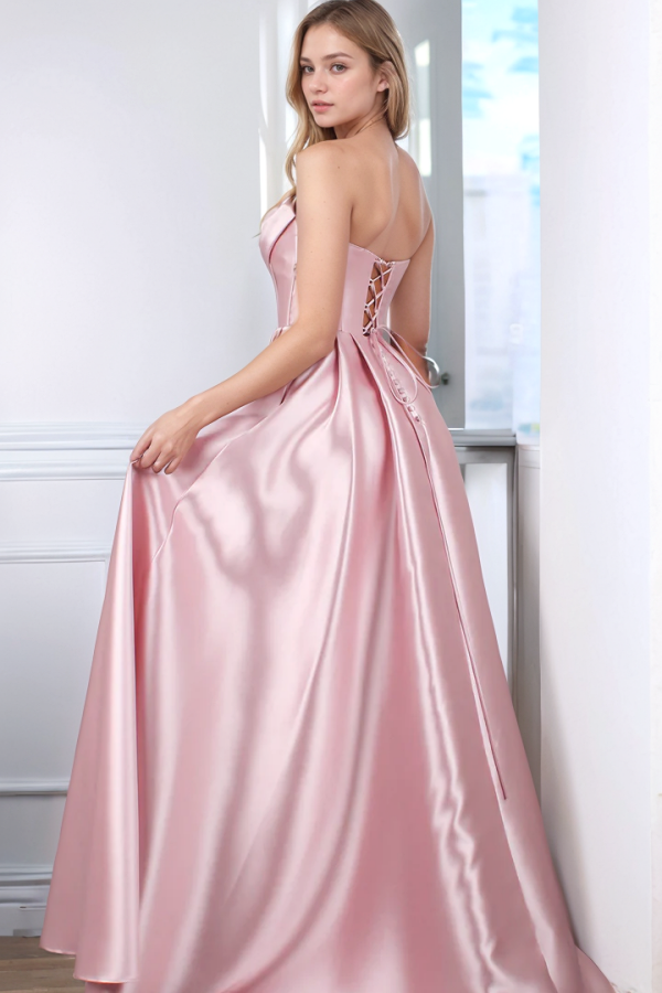 Sweet A-Line Boat Neck Sleeveless Sequins Pleated Prom Dresses Party Dress High Side Slit and Train Lace Up Formal Evening Dress