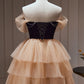 Chic Champagne Off The Shoulder Beading Tulle Short Homecoming Dresses