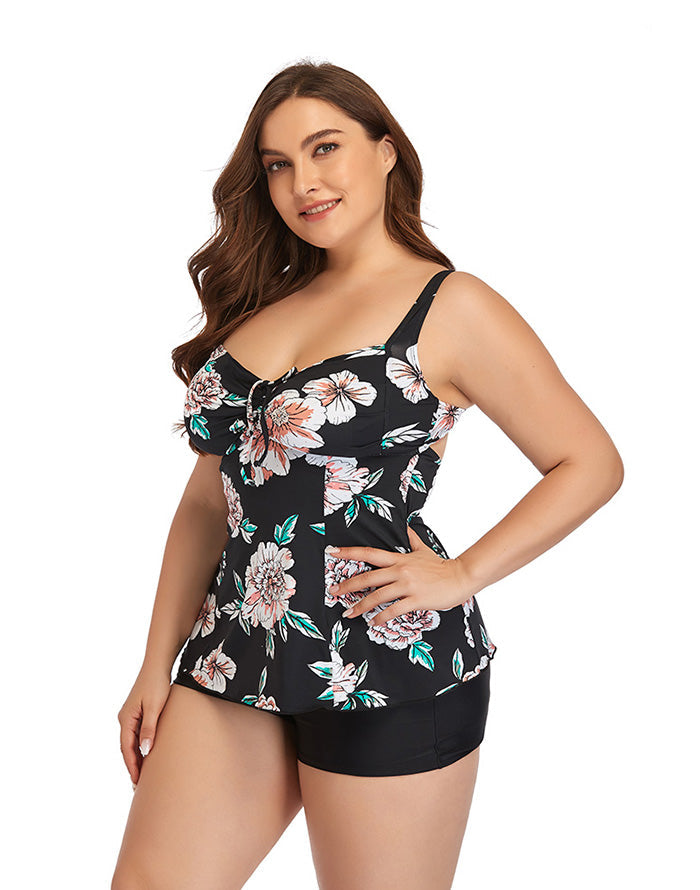 Printed Camisole Plus Size Tankini Swimsuit