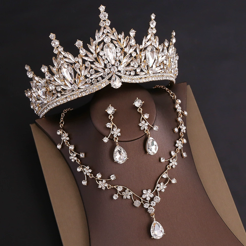 OMB1008 - Rhinestone Headpiece Quinceanera Dress Accessories Birthday Wedding Necklace, Earrings and Crown Three Piece Set