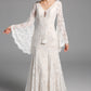 Chic Elegant Boho Lace Long Beach Wedding Dresses With Sleeves