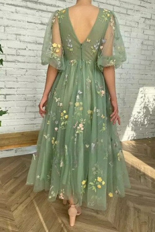 White Illusion Neckline Short Sleeves Ankle-Length Princess Dress Flowers Beaded Embellishment Tulle Kids Party Dresses