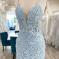 Cute Light Blue V Neck Lace Homecoming Dresses