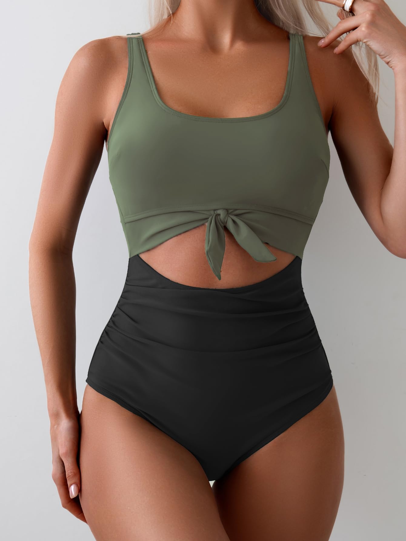 OmbreSwim - Women's One Piece Swimsuit Tummy Control Slimming Bathing Suit Cutout Tie Knot Swimwear