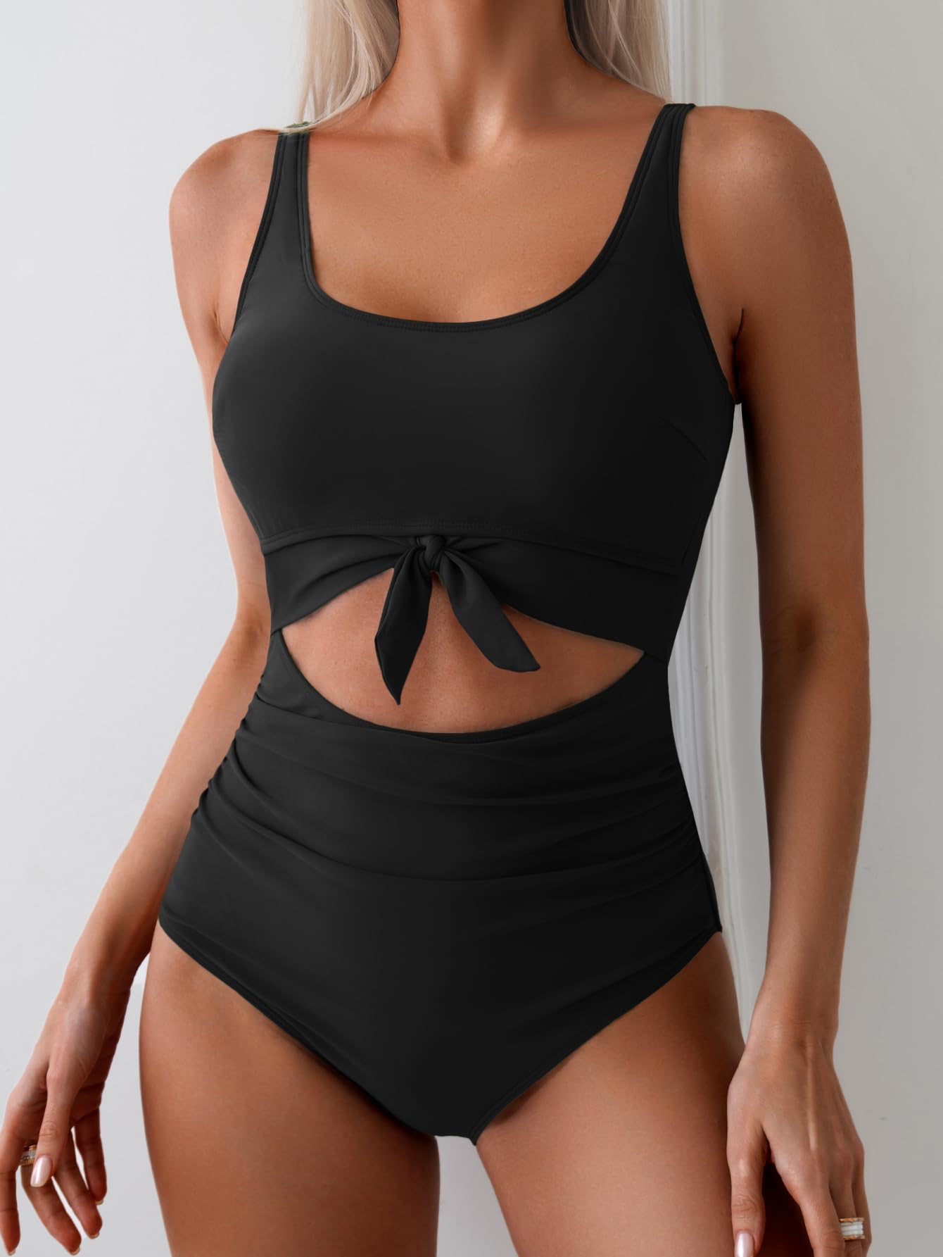 OmbreSwim - Women's One Piece Swimsuit Tummy Control Slimming Bathing Suit Cutout Tie Knot Swimwear