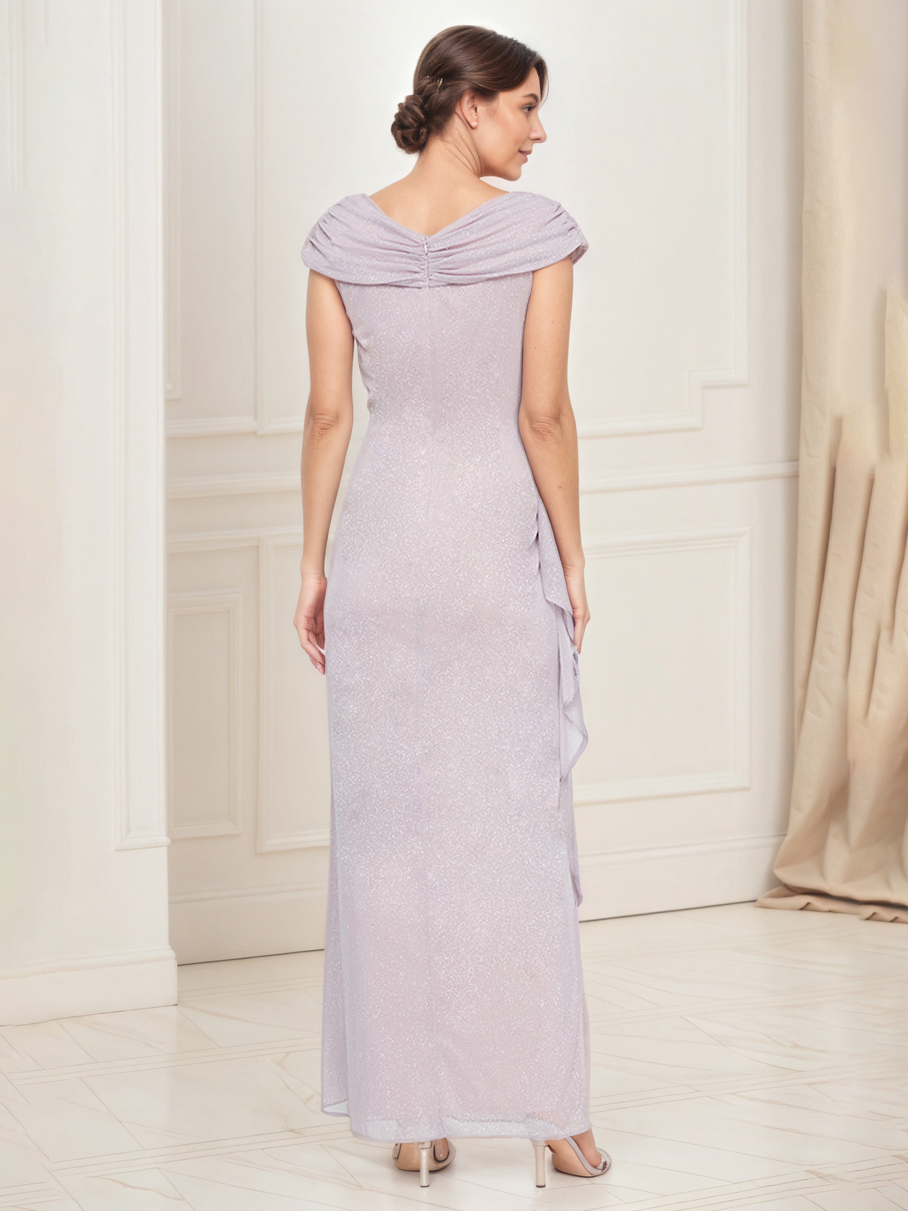 Dusk Ruched Glitter Mesh Sheath/Column Mother of the Bride Dress