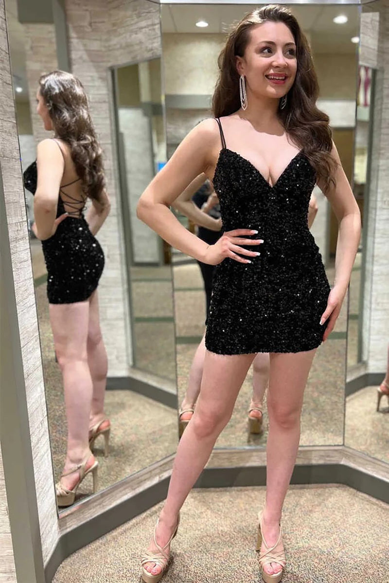 SSexy Spaghetti Straps V-Neck Sleeveless Sheath Mini Dresses/ Homecoming Dresses, HD0280 main image 0