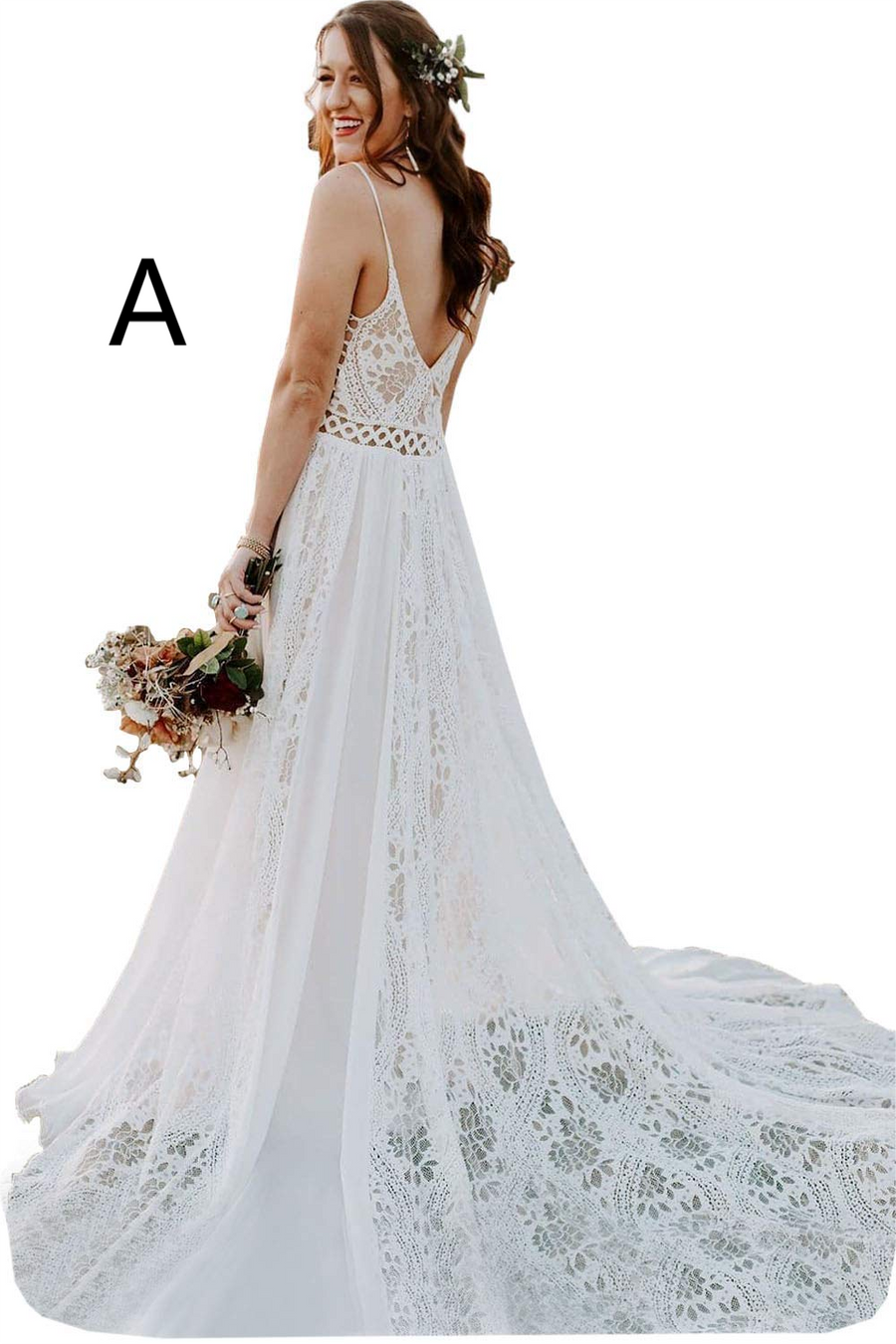 Elegant V-Neck Backless Lace Wedding Dress for Timeless Brides