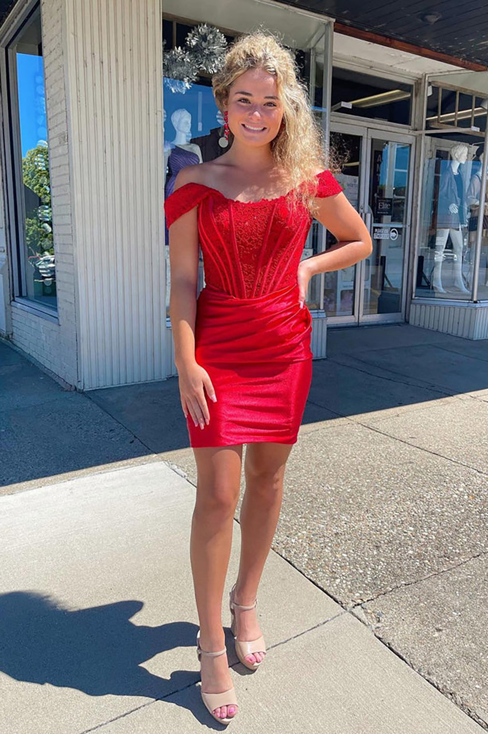 cute red dresses Off the Shoulder Satin Homecoming with Lace Custom Color Size:X Small The BEST twirl power look-luana-mini-skirt-white 64