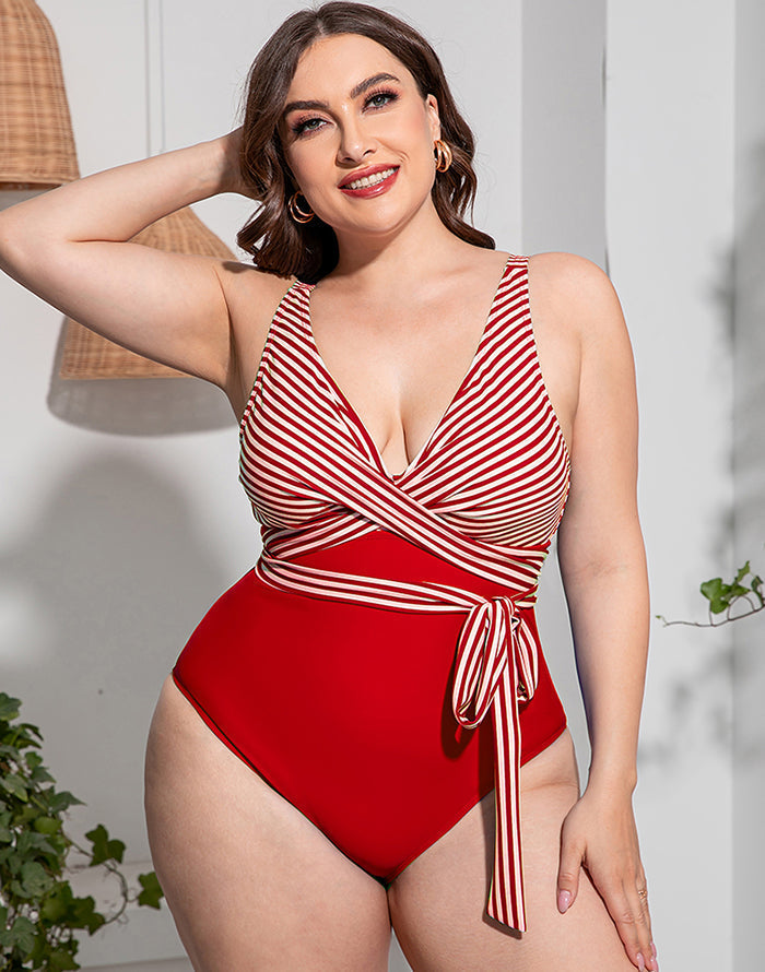 Ocevara Solid Striped Plus Size One-Piece Swimsuit - image 3