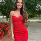 Cute Red Sweetheart Lace Backless Short Homecoming Dresses