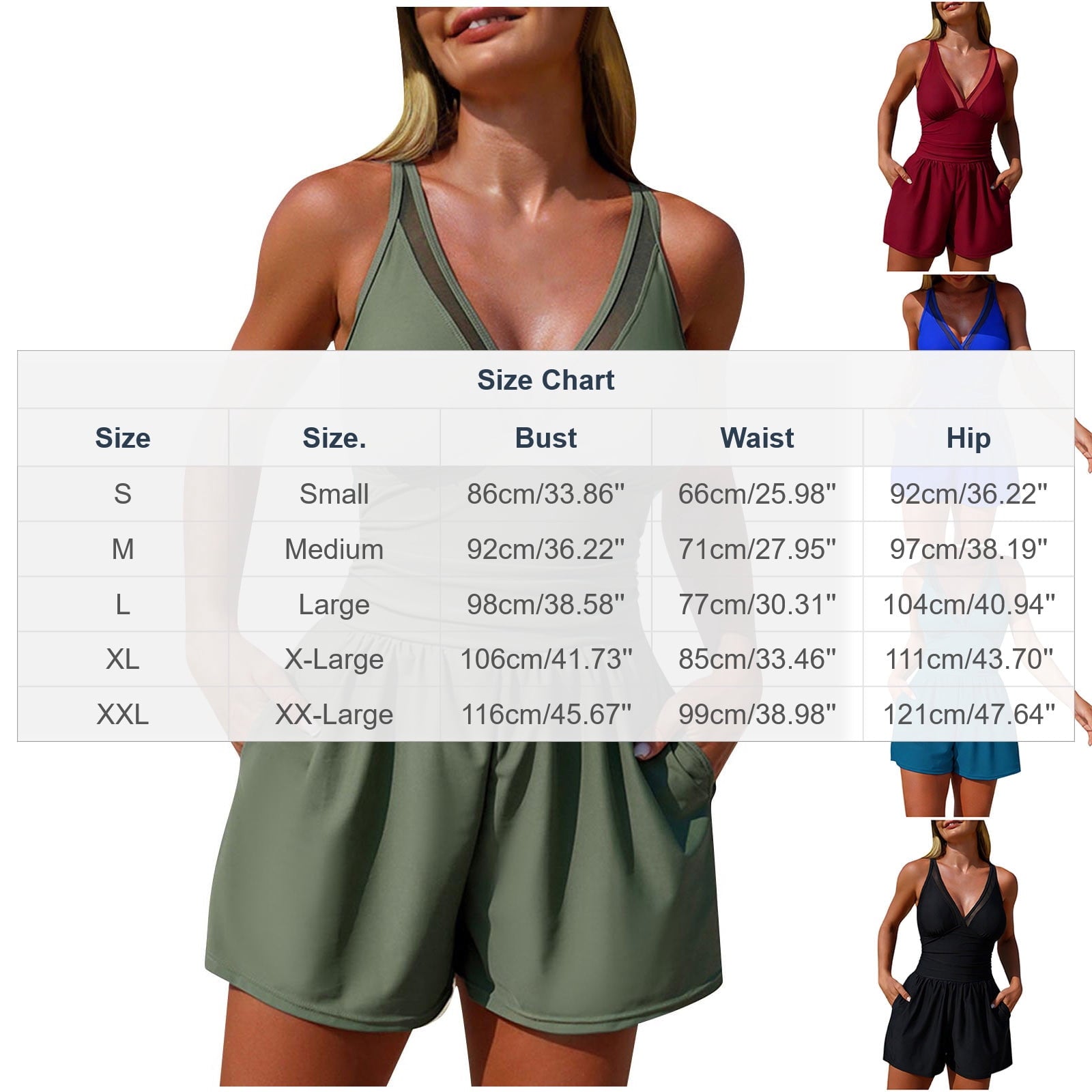 Swim Romper for Women Summer Vacation One Piece Swimsuit with Shorts and Pockets Slimming V Neck Bathing Suit