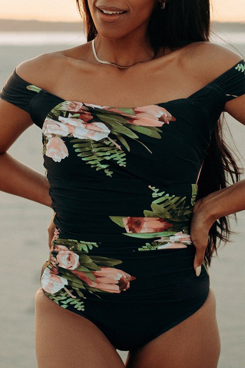 OmbreSwim - The Floral Off Shoulder One Piece Swimsuit