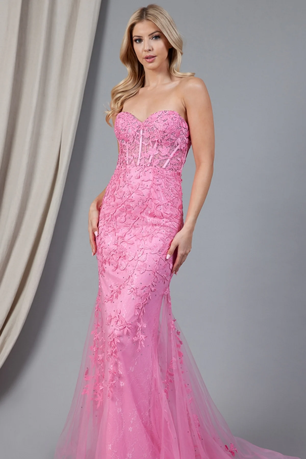 Gorgeous & Glamorous Mermaid Strapless Sleeveless Fully Appliques Prom Dresses Party Dress Criss Cross Straps Floor Length Evening Formal Gown Cocktail Dress