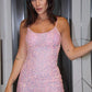 Sparkle Pink Scoop Neck Bodycon Sequins Short Homecoming Dresses