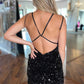 Cute Black V Neck Backless Sequins Short Homecoming Dresses