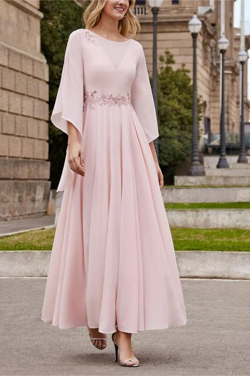 A-Line Blushing Pink 3/4 Sleeves Mother of The Bride Dresses A-Line Blushing Pink 3/4 Sleeves Mother of The Bride Dresses