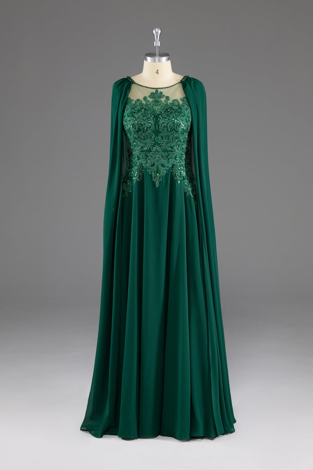 cape bridesmaid dress A-Line Chiffon Floor Length Mother of The Bride Dress with Detachable Cape
