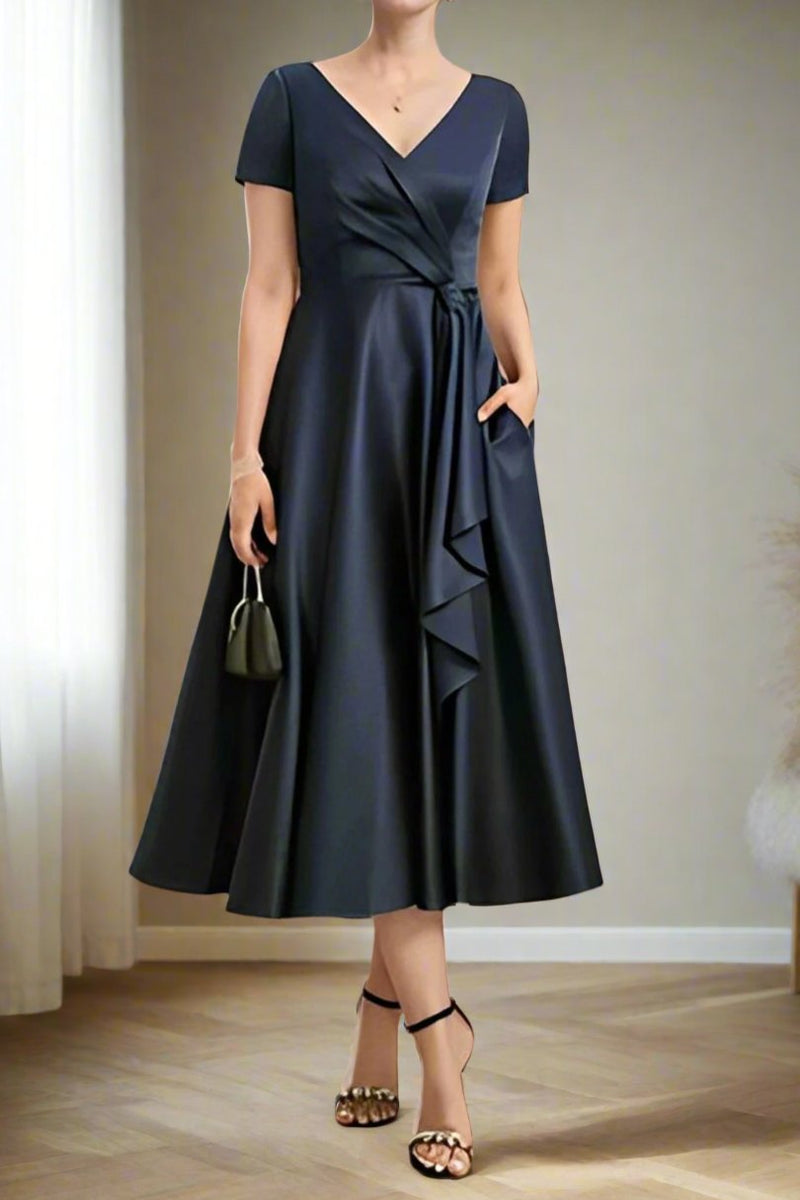 A-Line Satin Short Sleeves V Neck Mother of The Bride Dresses A-Line Satin Short Sleeves V Neck Mother of The Bride Dresses