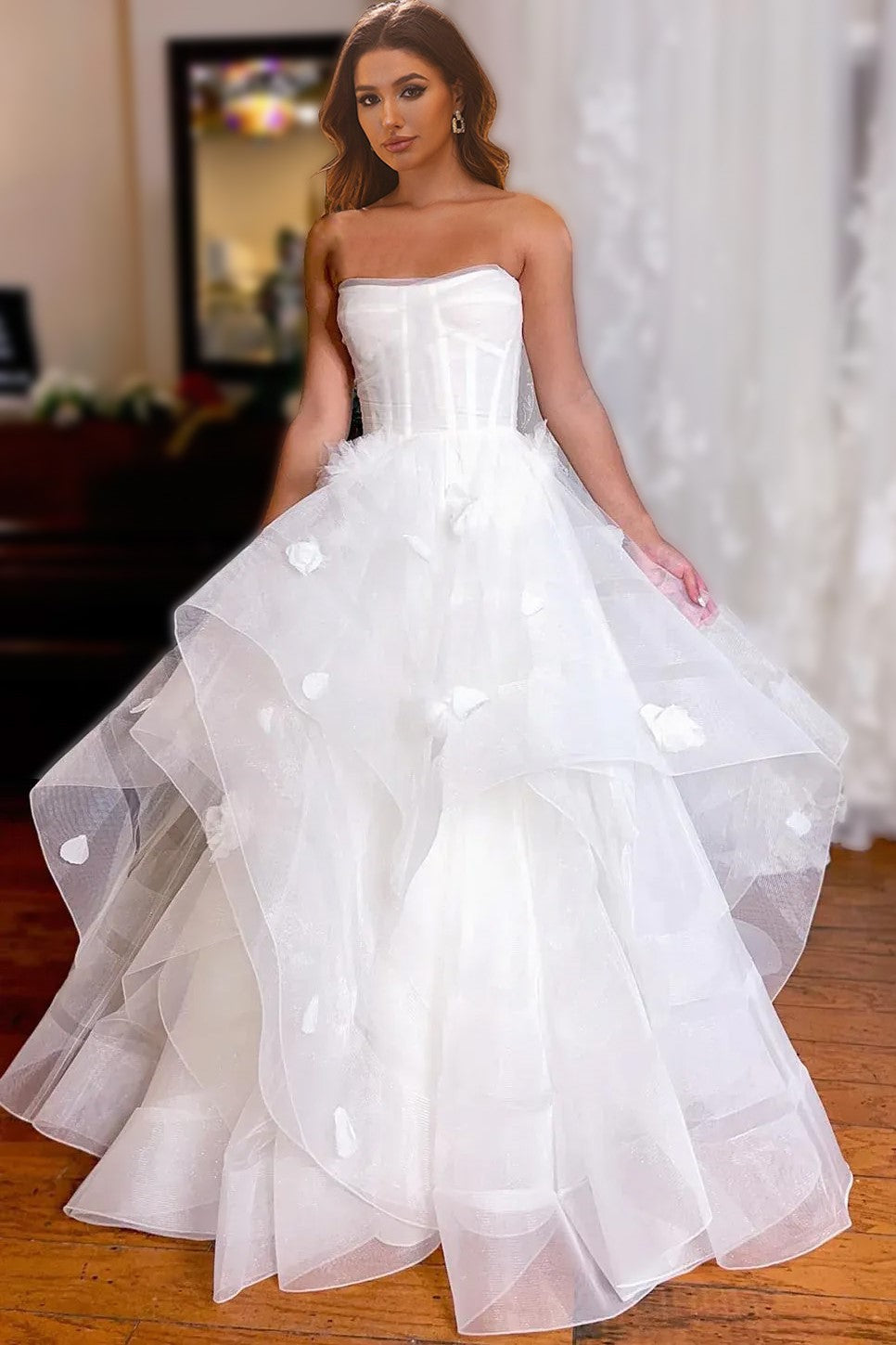 A-line/Princess Strapless Sleeveless Ruched Asymmetrical Wedding Guest Dresses with Ruffles main image 1