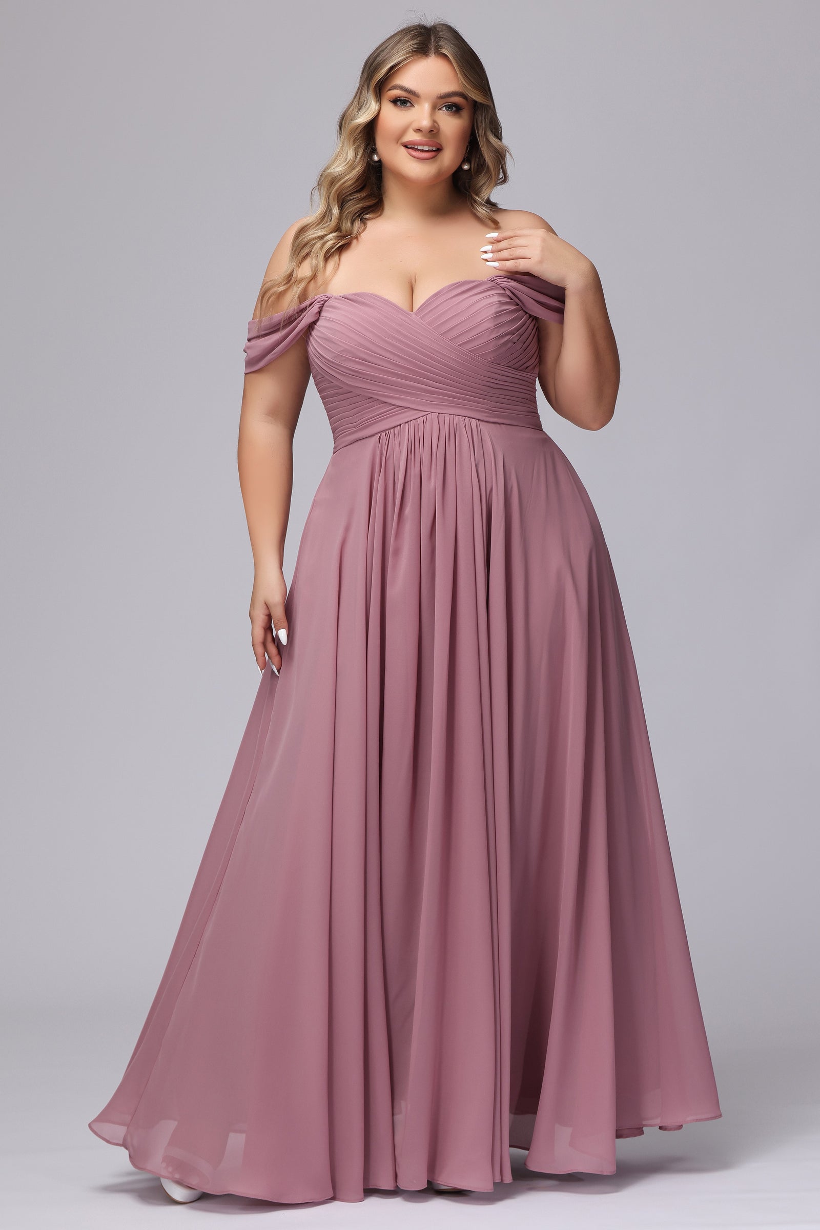 A-line Sweetheart Off-the-Shoulder Plus Size Chiffon Bridesmaid Dress
