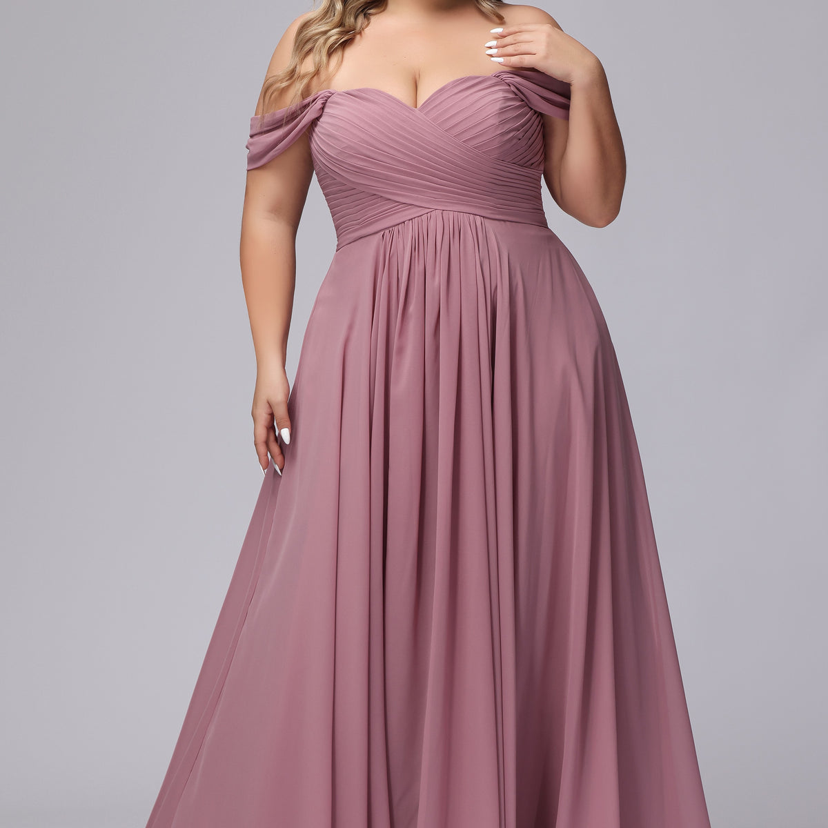 A-line Sweetheart Off-the-Shoulder Plus Size Chiffon Bridesmaid Dress