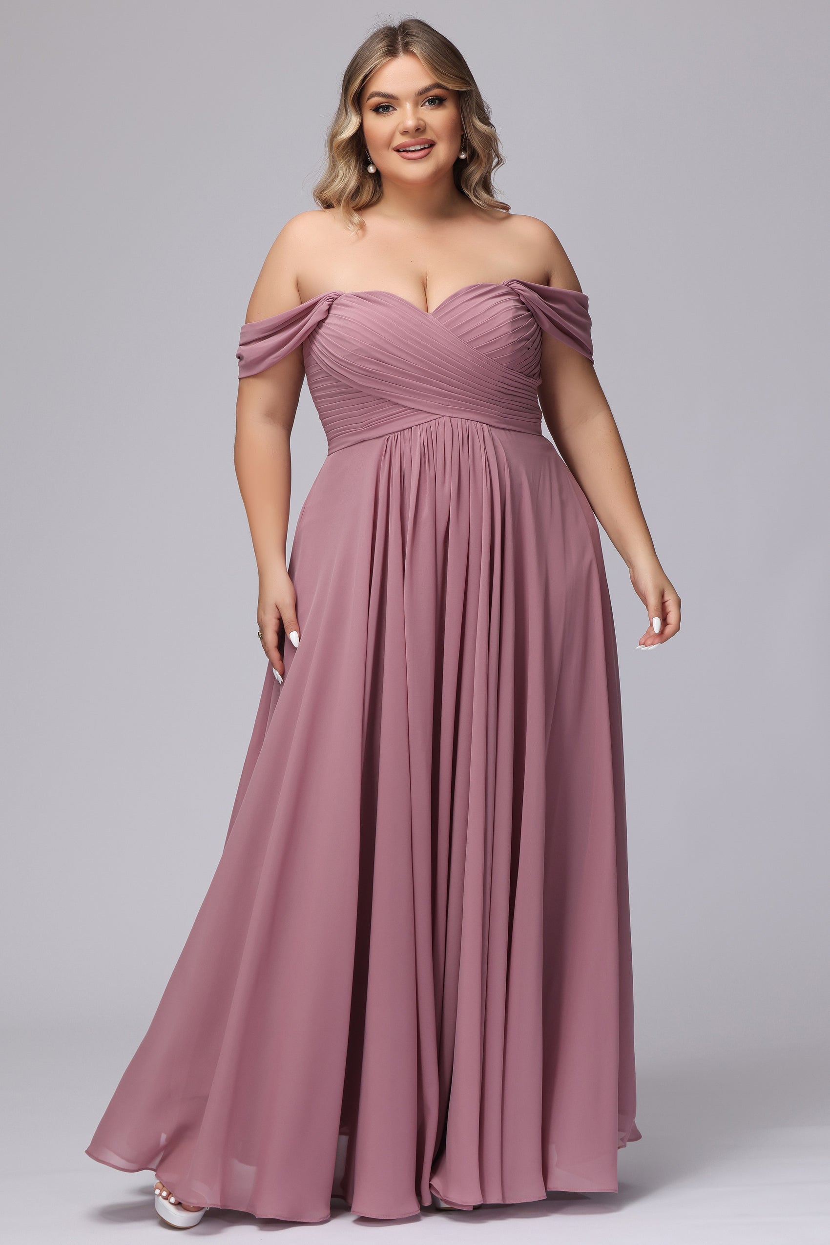 Full Skit Chiffon Bridesmaid Dress with Y Neck Azalea Plus Size