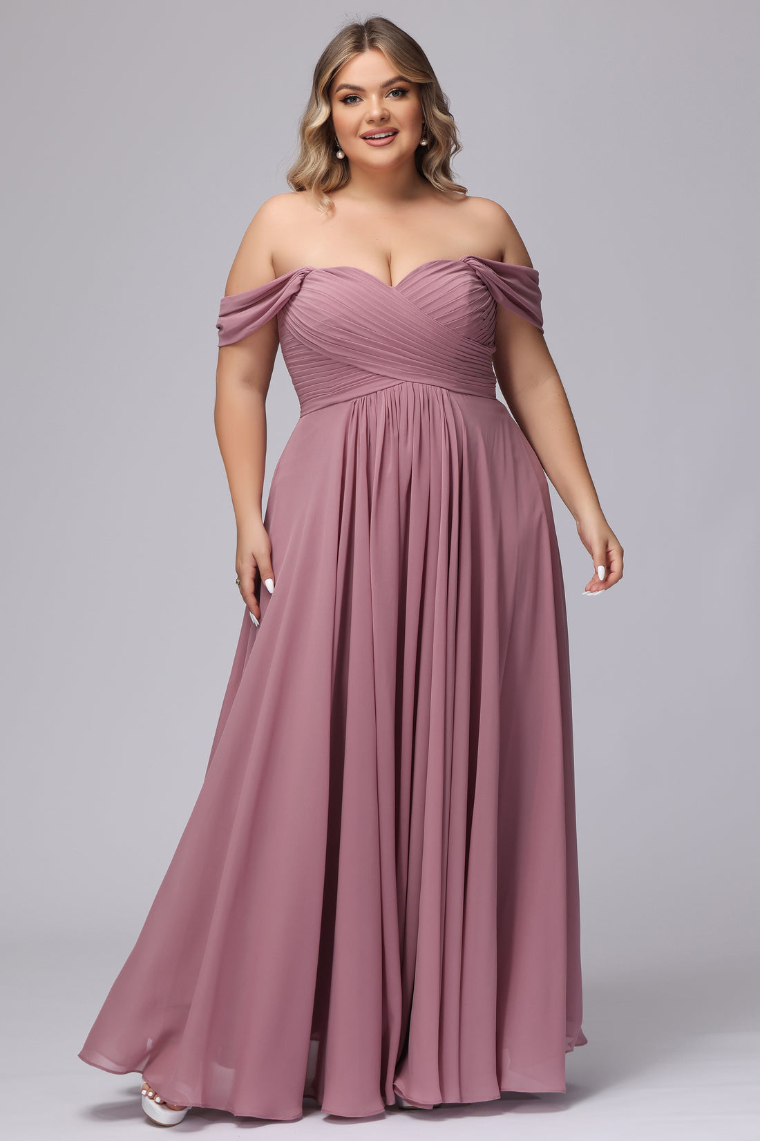 A-line Sweetheart Off-the-Shoulder Plus Size Chiffon Bridesmaid Dress
