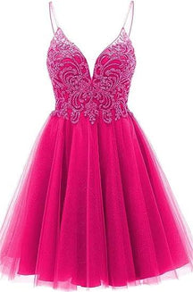 Chic A-Line Floral Applique Little White Tulle Homecoming Dress OM129 main image 1