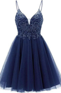 Strapless A-Line Tulle Appliques Short Homecoming Dresses VK24081313