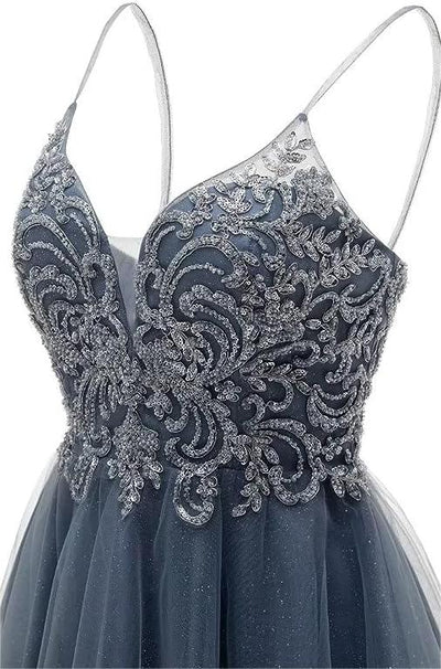 A-Line Spaghetti Straps Appliques Beading Tulle Short Homecoming Dress PD045